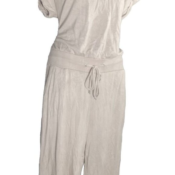 Rachel Zoe Women's Crop Jumpsuit Romper Wide Leg Tie Waist Short Sleeve Beige M - Picture 4 of 11